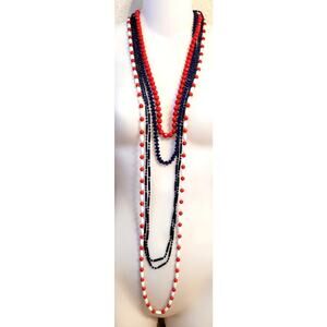 Vtg 60s 70s Glass Bead Necklaces Red White Blue Patriotic Layered Mixed Lengths